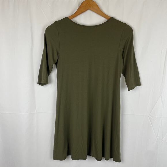 Eileen Fisher Viscose Jersey Olive Green Tunic Dress Short Sleeve F3VF Size XS - Picture 5 of 9